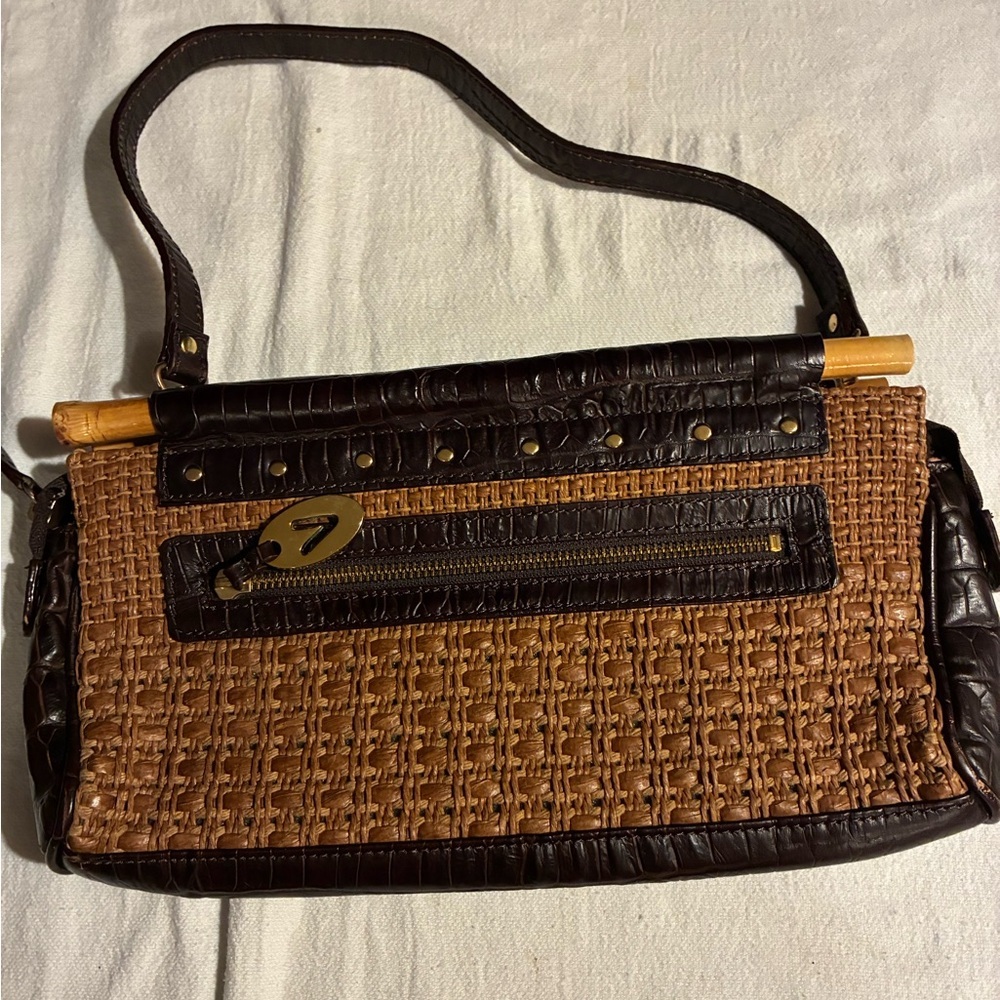 Vanessa Colorful interior Zip Closure Purse w Leather‎ Strap Handle